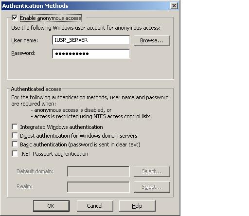 Set IIS authentication to enable anonymous access