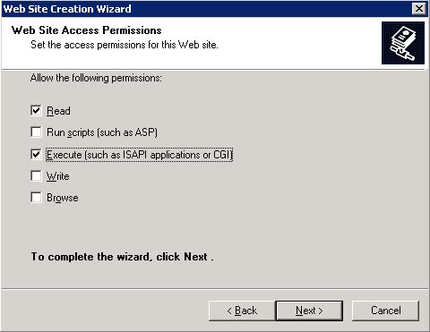 IIS Wizard web site access permissions