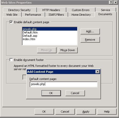 IIS Changing web sites document properties