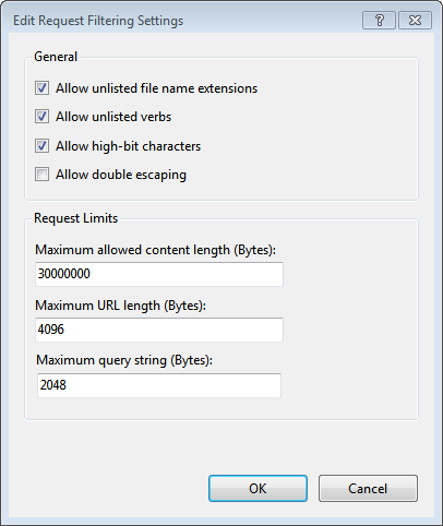 Website maximum content length (bytes)