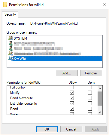 wiki.d folder permissions