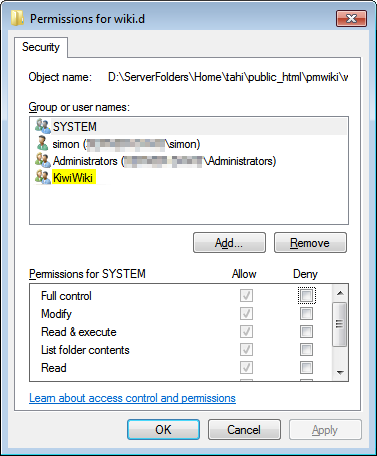 wiki.d folder permissions