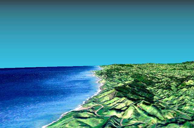 PIA02748: Perspective View with Landsat Overlaid Owahanga, New Zealand 